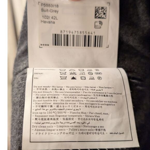 SuitSupply VBC Men's 42L Havana Slim Fit Pure Wool Charcoal Three Button Blazer - Picture 10 of 11